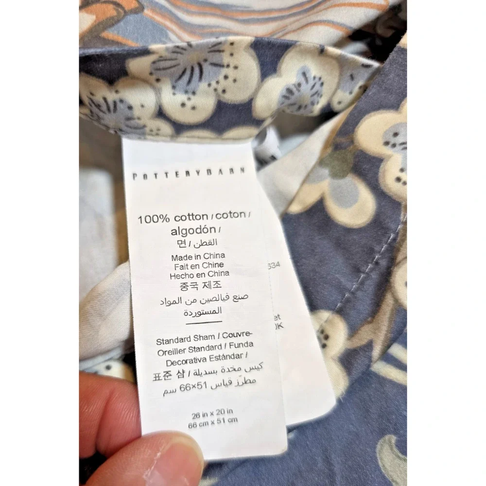 Pottery Barn Bloom Floral Sateen Standard Pillowcase Navy Botanical Cotton